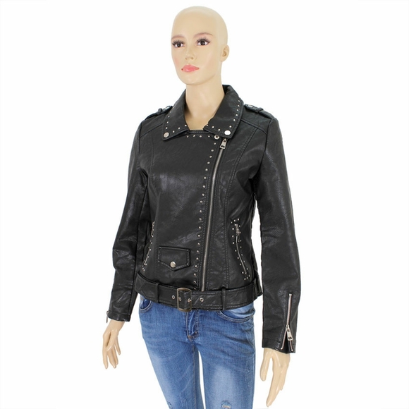 Womens Faux Studded Leather Motorcycle Jackets